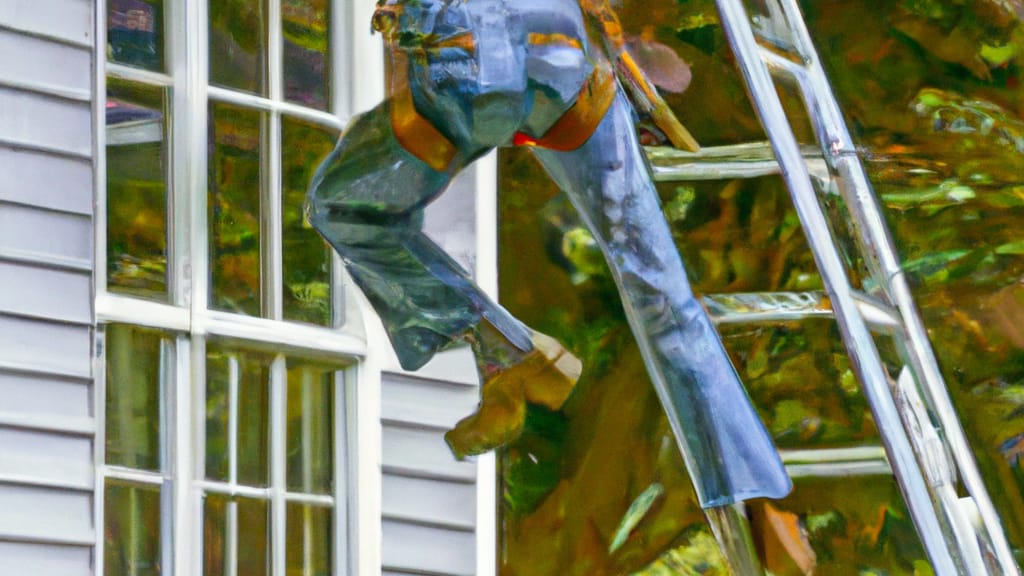 Man climbing ladder on Lakeville, Massachusetts home to replace roof