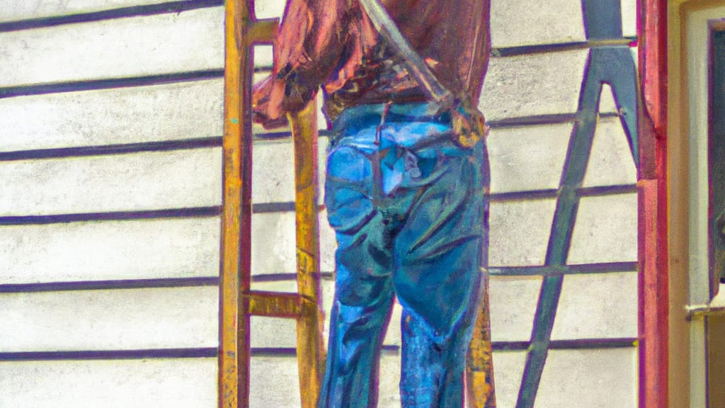 Man climbing ladder on Lamont, California home to replace roof