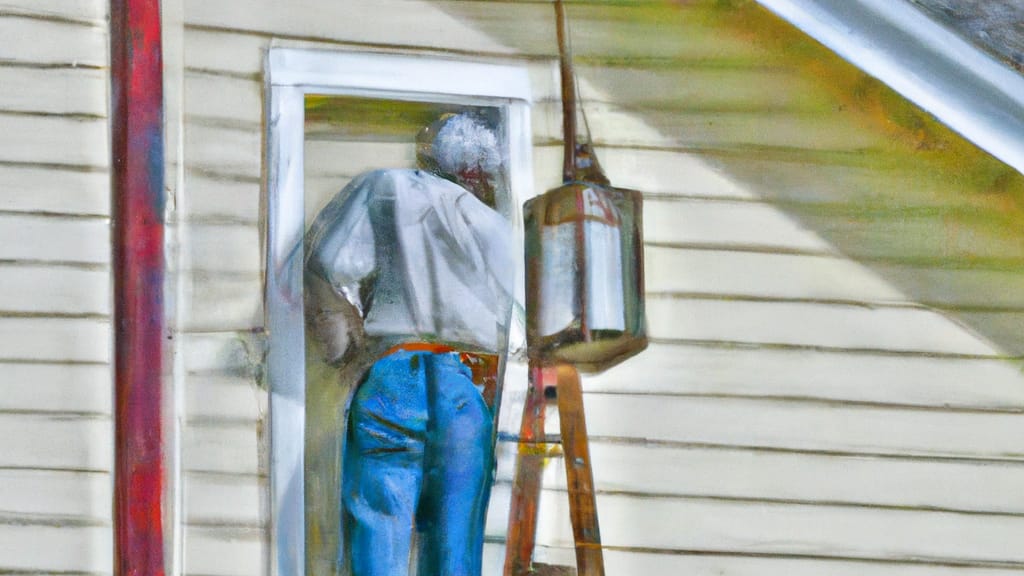 Man climbing ladder on Lampasas, Texas home to replace roof