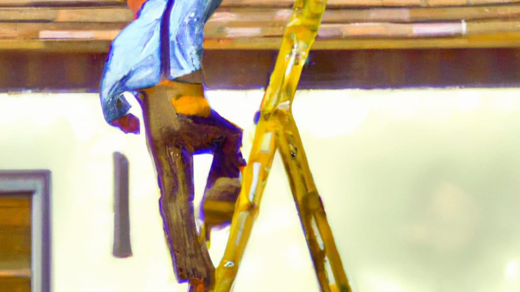 Man climbing ladder on Lancaster, California home to replace roof