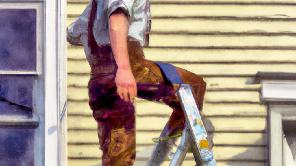 Man climbing ladder on Lancaster, Massachusetts home to replace roof