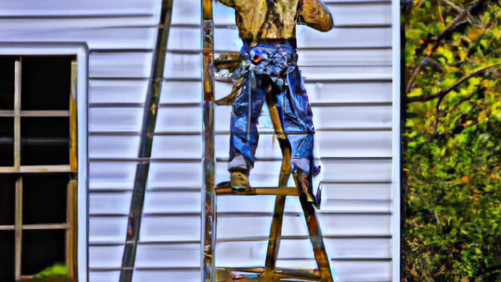 Man climbing ladder on Lanett, Alabama home to replace roof