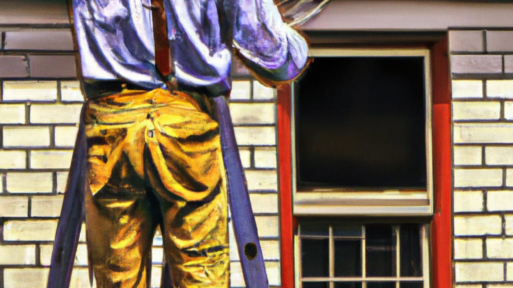 Man climbing ladder on Lansing, Illinois home to replace roof