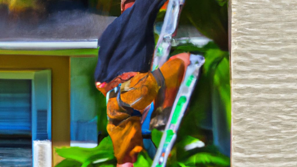Man climbing ladder on Largo, Florida home to replace roof