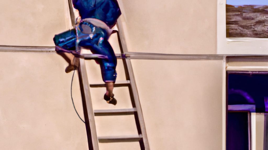 Man climbing ladder on Laughlin, Nevada home to replace roof