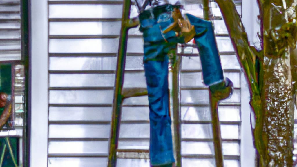 Man climbing ladder on Laurens, South Carolina home to replace roof