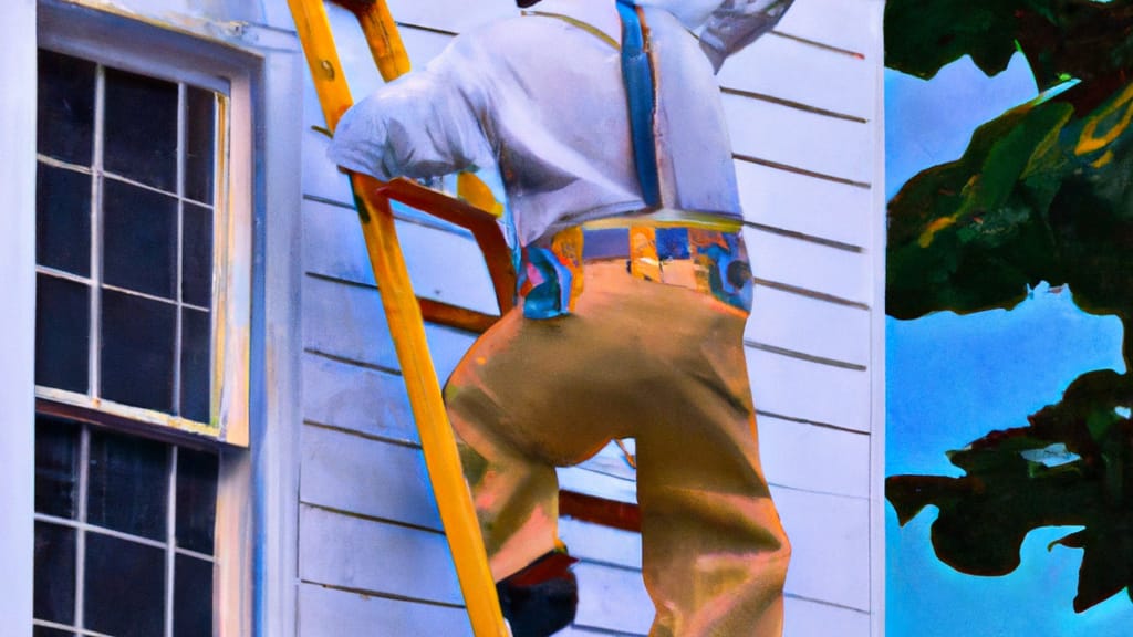 Man climbing ladder on Lawrence, Kansas home to replace roof