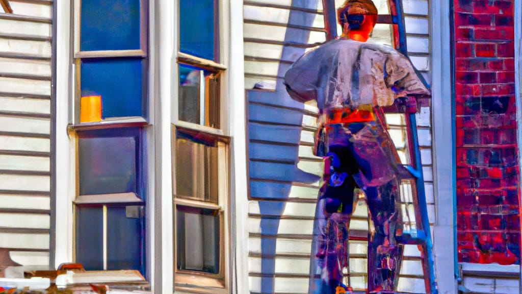 Man climbing ladder on Lawrence, Massachusetts home to replace roof