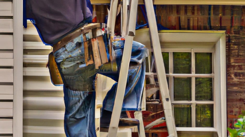 Man climbing ladder on Lawrenceville, Georgia home to replace roof