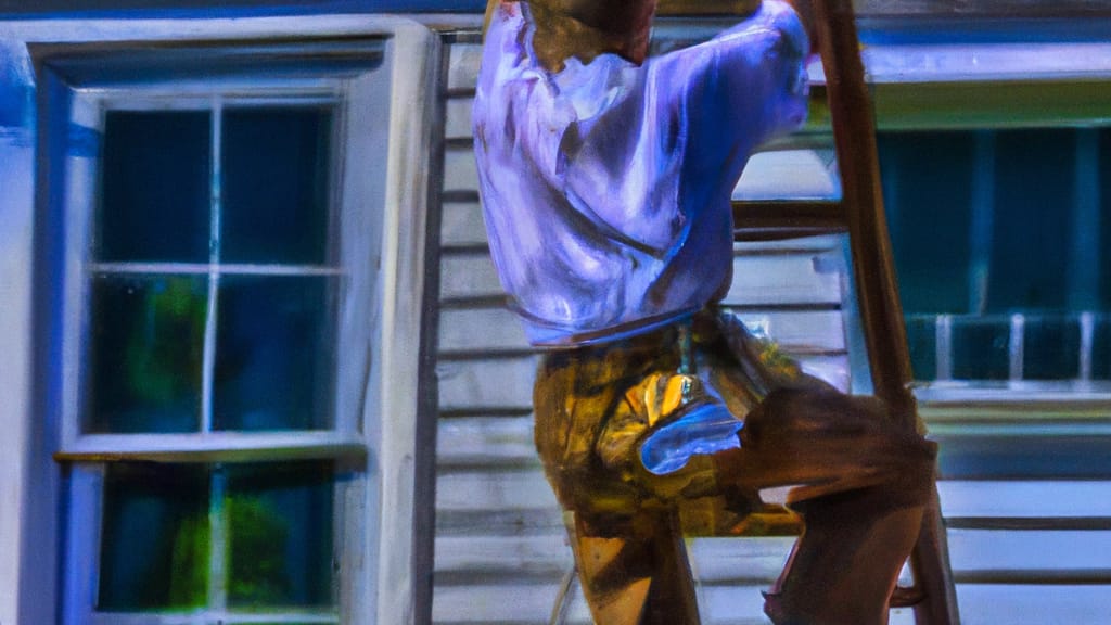 Man climbing ladder on Leavenworth, Kansas home to replace roof