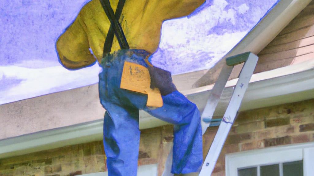 Man climbing ladder on Leawood, Kansas home to replace roof