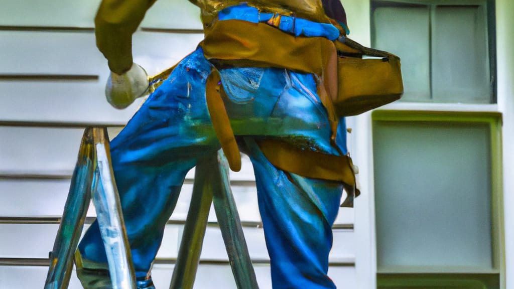 Man climbing ladder on Lebanon, New Jersey home to replace roof