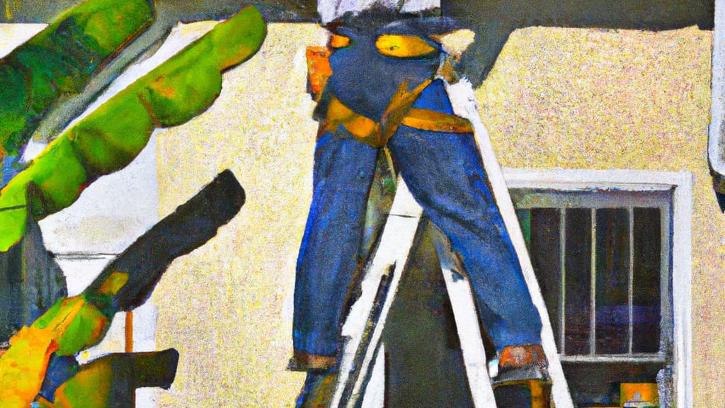 Man climbing ladder on Lemon Grove, California home to replace roof