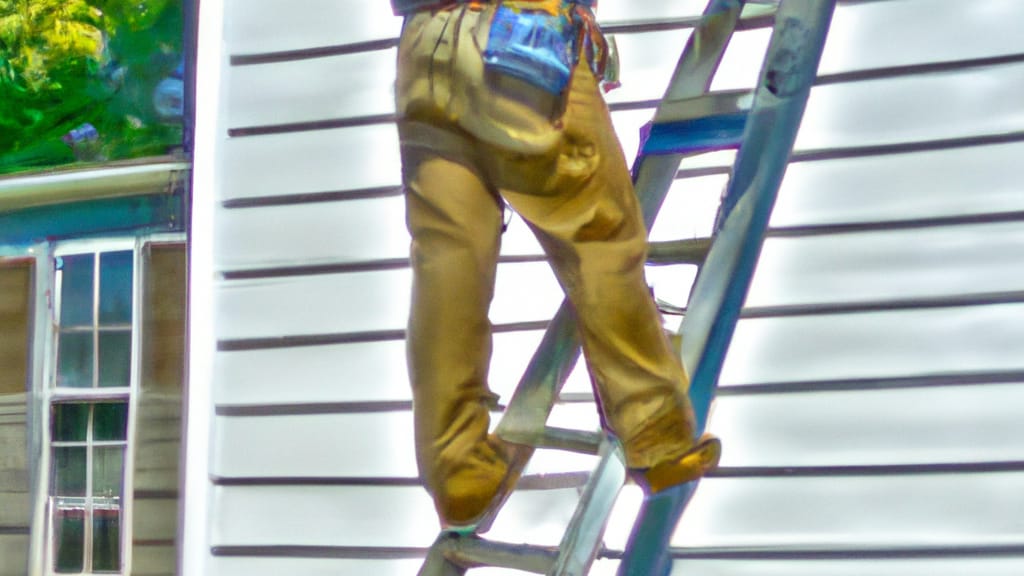 Man climbing ladder on Lenoir, North Carolina home to replace roof