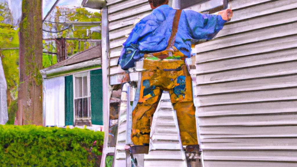 Man climbing ladder on Leonia, New Jersey home to replace roof