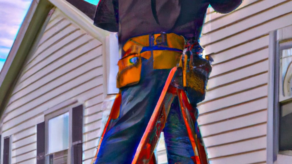 Man climbing ladder on Levittown, Pennsylvania home to replace roof