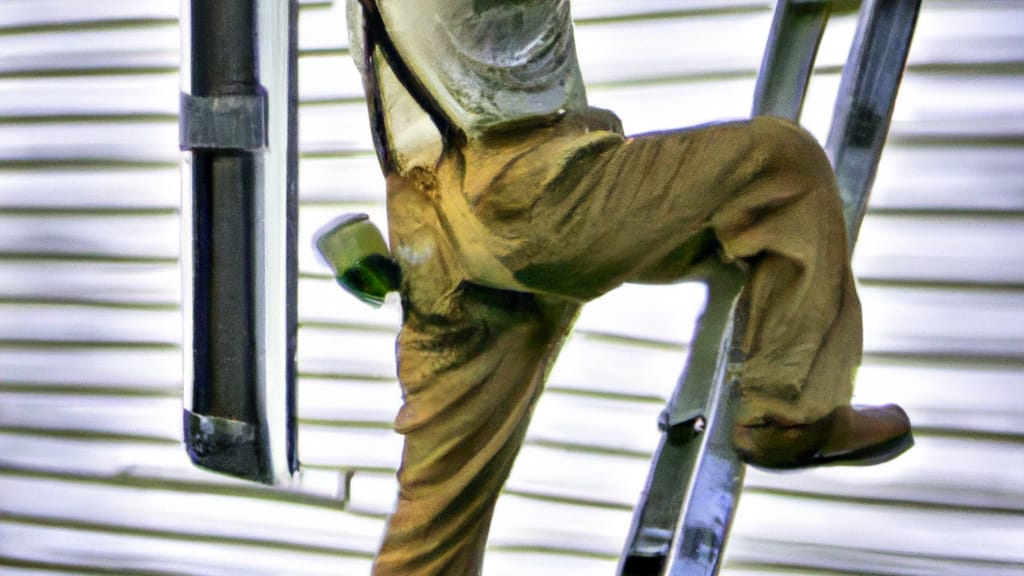 Man climbing ladder on Lewisburg, Tennessee home to replace roof