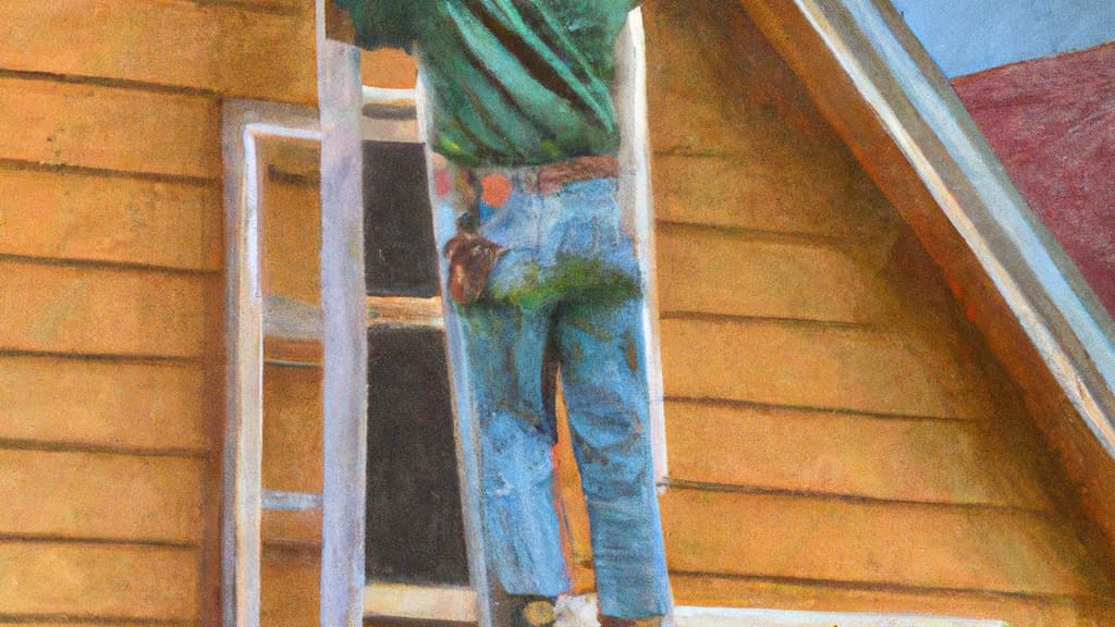 Man climbing ladder on Lincoln, California home to replace roof