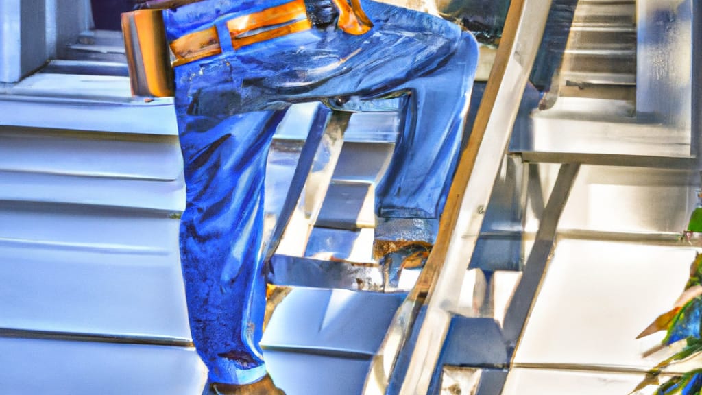 Man climbing ladder on Lincoln, Illinois home to replace roof