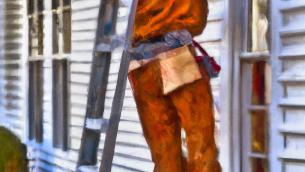 Man climbing ladder on Lincroft, New Jersey home to replace roof