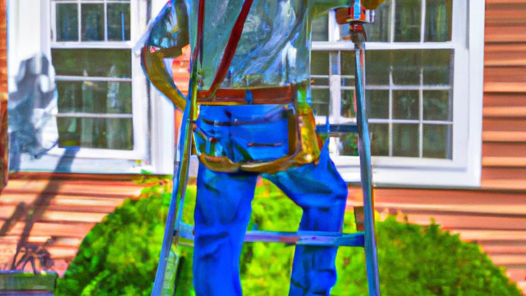 Man climbing ladder on Linwood, New Jersey home to replace roof