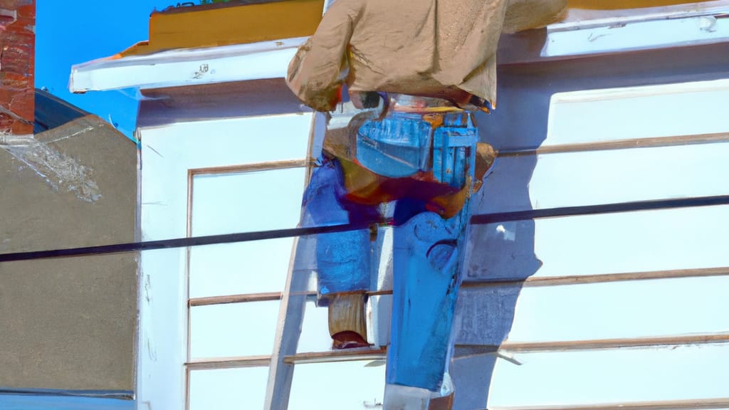 Man climbing ladder on Little Falls, Minnesota home to replace roof