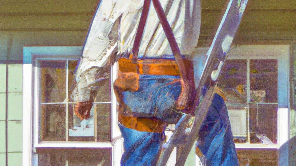 Man climbing ladder on Livermore, California home to replace roof