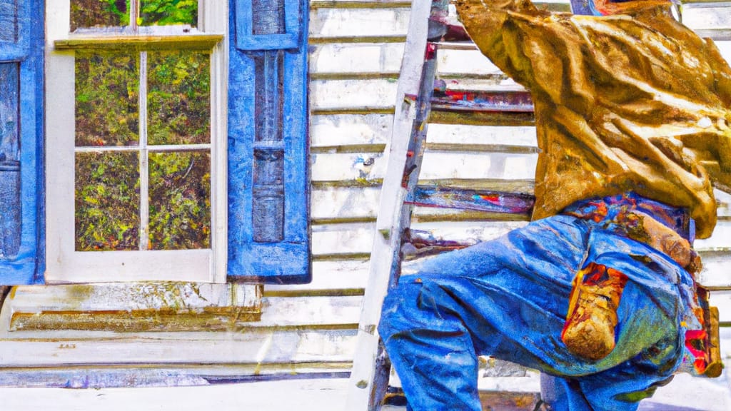 Man climbing ladder on Livingston, New Jersey home to replace roof