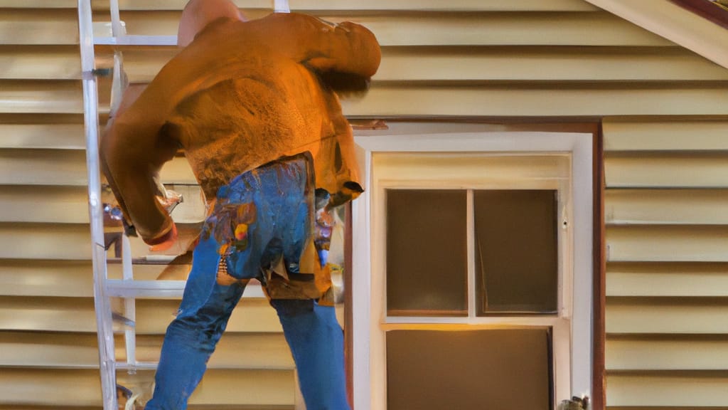 Man climbing ladder on Livingston, Texas home to replace roof