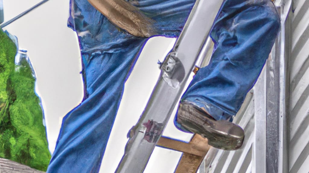 Man climbing ladder on Livonia, Michigan home to replace roof