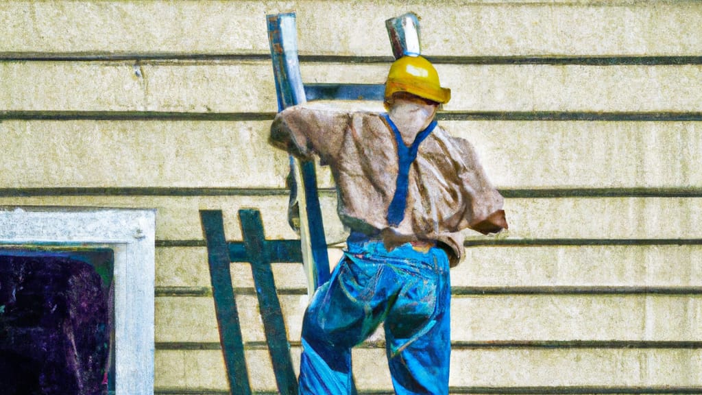 Man climbing ladder on Lodi, California home to replace roof