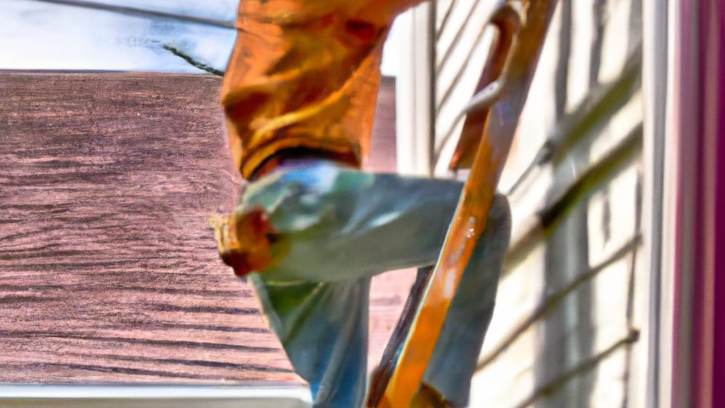 Man climbing ladder on Lodi, New Jersey home to replace roof