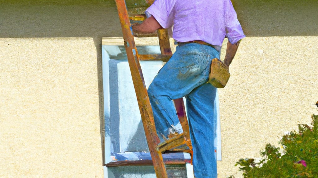 Man climbing ladder on Loma Linda, California home to replace roof