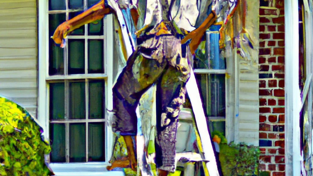 Man climbing ladder on Long Beach, Mississippi home to replace roof