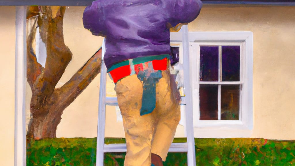 Man climbing ladder on Los Altos, California home to replace roof
