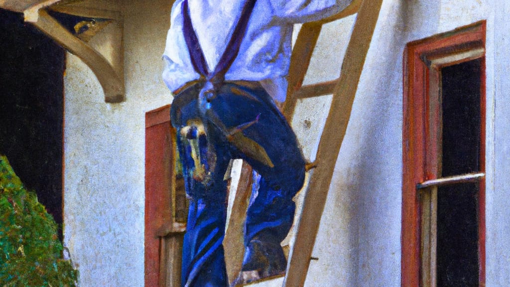 Man climbing ladder on Los Gatos, California home to replace roof
