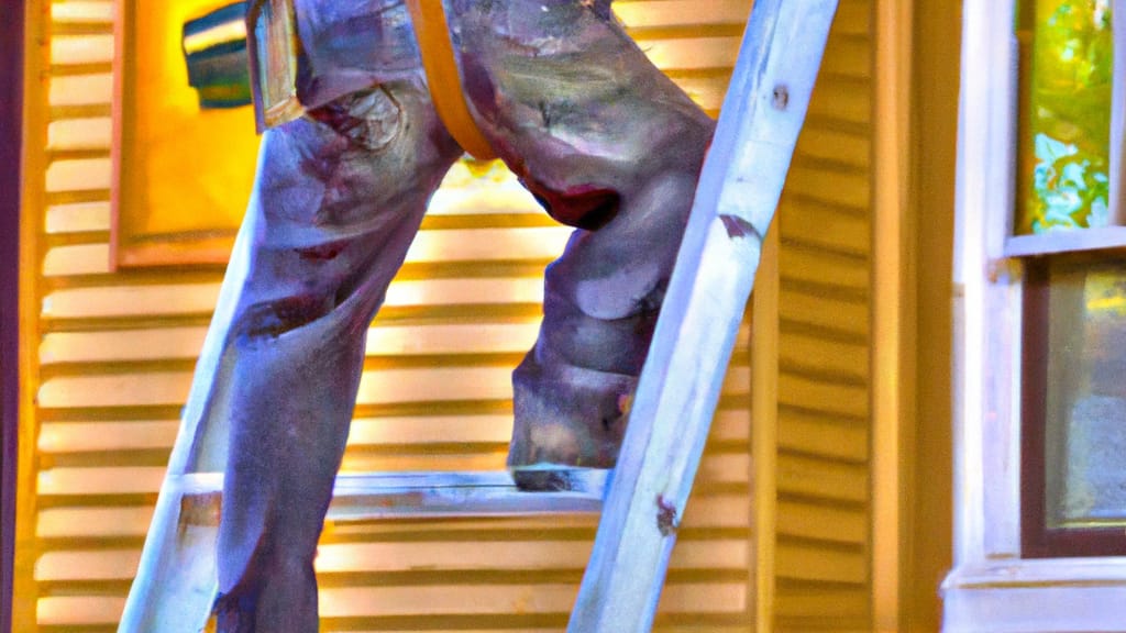 Man climbing ladder on Louisville, Colorado home to replace roof