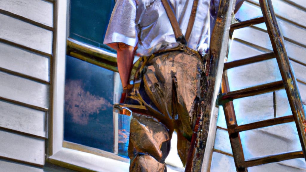 Man climbing ladder on Louisville, Kentucky home to replace roof