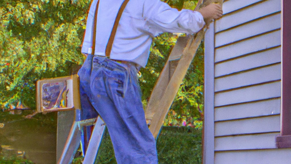 Man climbing ladder on Loveland, Ohio home to replace roof