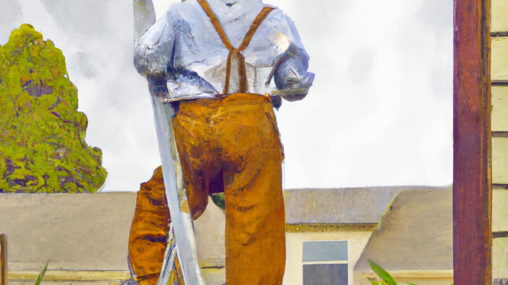 Man climbing ladder on Lynwood, California home to replace roof