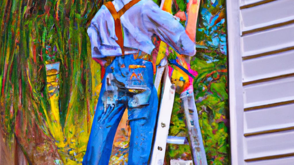 Man climbing ladder on Macclenny, Florida home to replace roof
