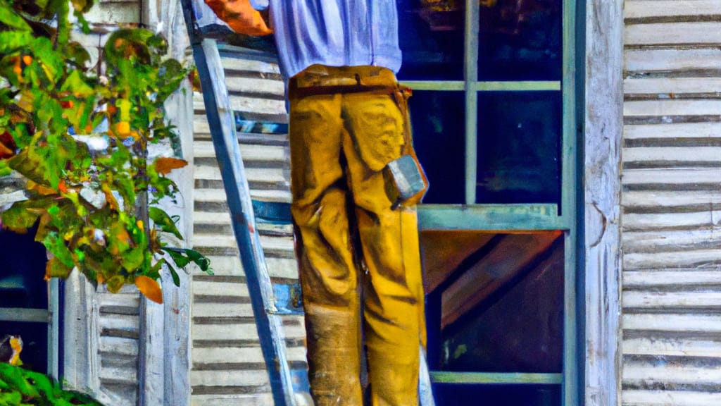 Man climbing ladder on Macon, Georgia home to replace roof