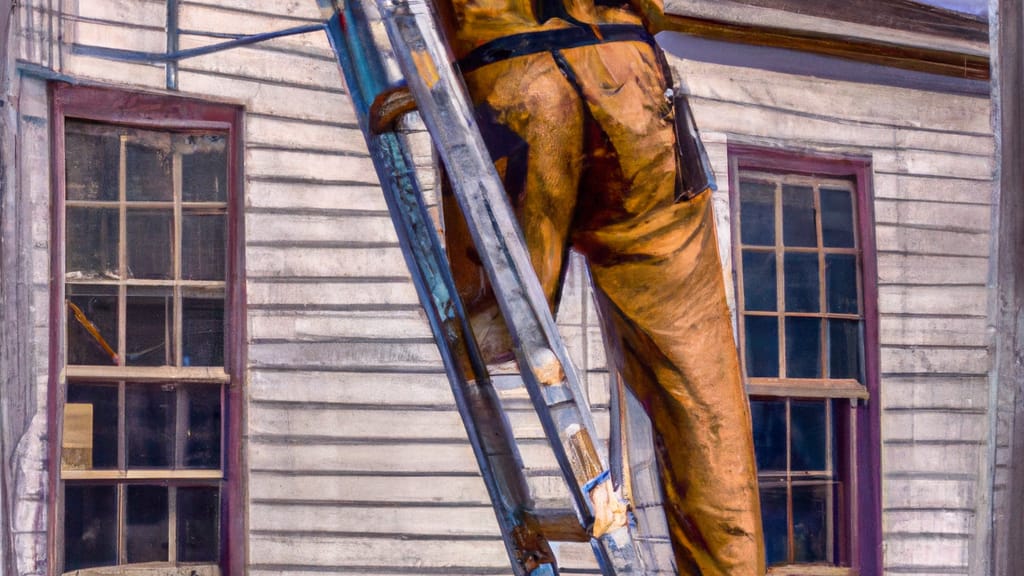 Man climbing ladder on Macon, Missouri home to replace roof