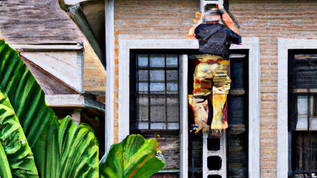 Man climbing ladder on Maitland, Florida home to replace roof