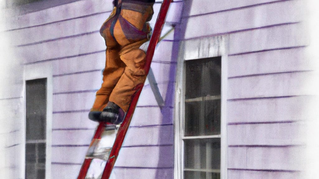Man climbing ladder on Malone, New York home to replace roof