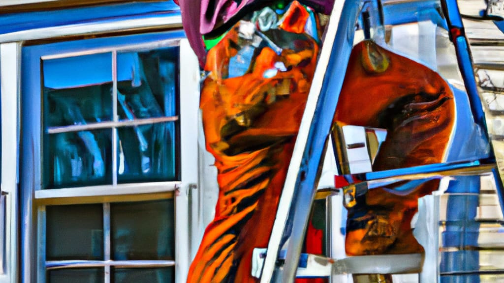 Man climbing ladder on Manasquan, New Jersey home to replace roof