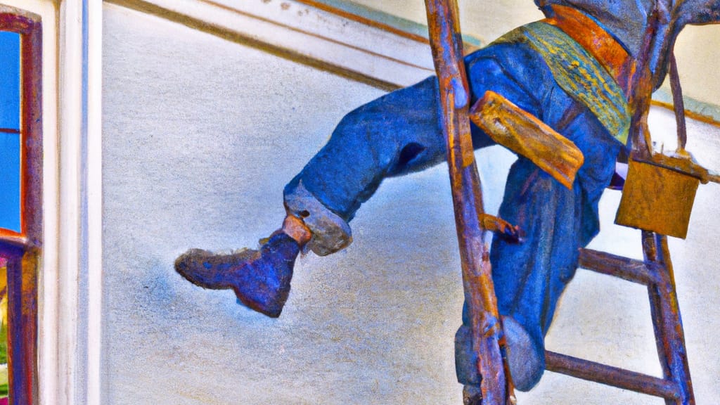 Man climbing ladder on Manitou Springs, Colorado home to replace roof
