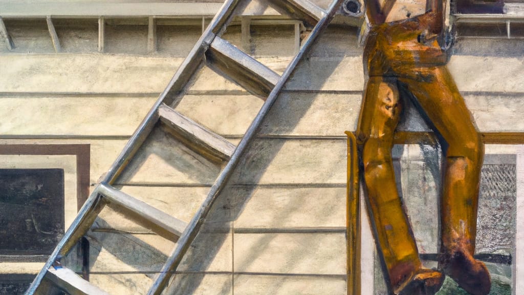 Man climbing ladder on Mankato, Minnesota home to replace roof