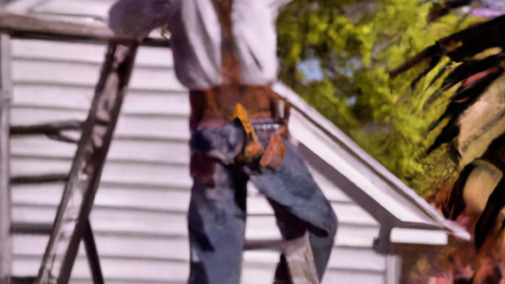 Man climbing ladder on Mansfield, Louisiana home to replace roof