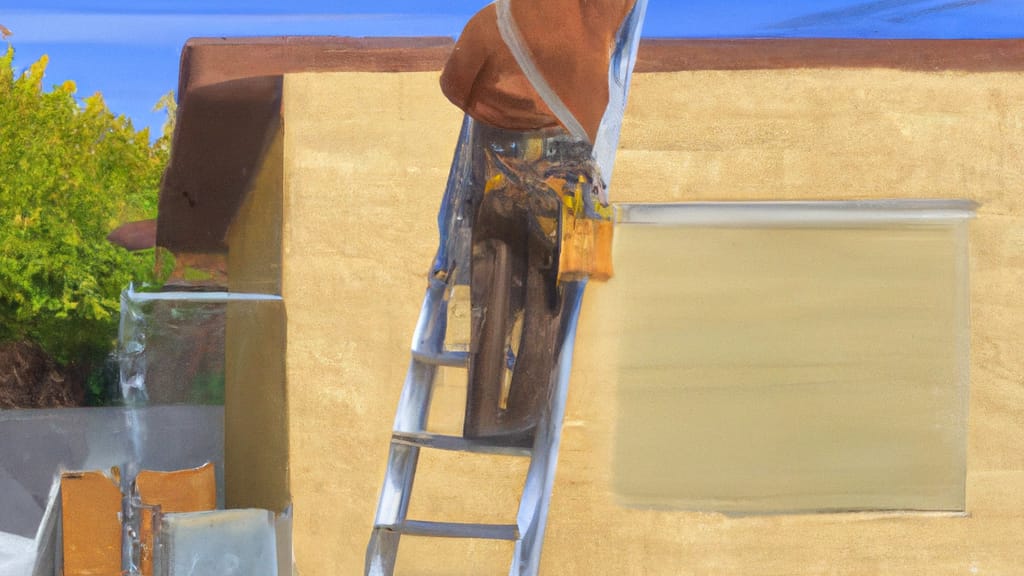 Man climbing ladder on Manteca, California home to replace roof